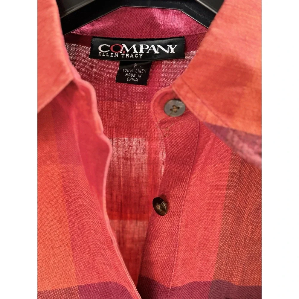 Company Ellen‎ Tracy 8 P 100% Linen Button Up  Plaid Harvest Fall Long Sleeve